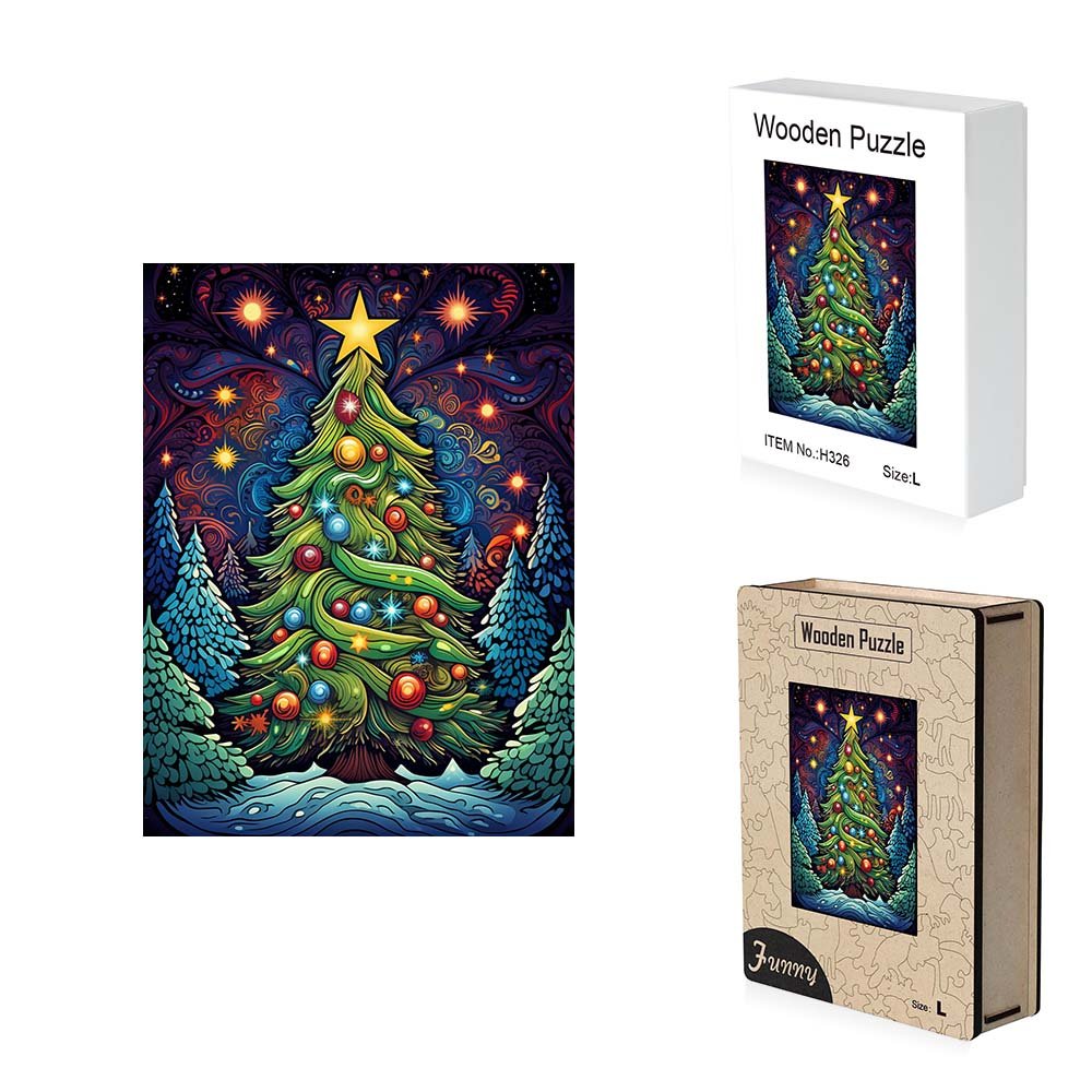 Christmas Tree Wooden Puzzle with Decorated Coloured Glass Balls - Unipuzzles