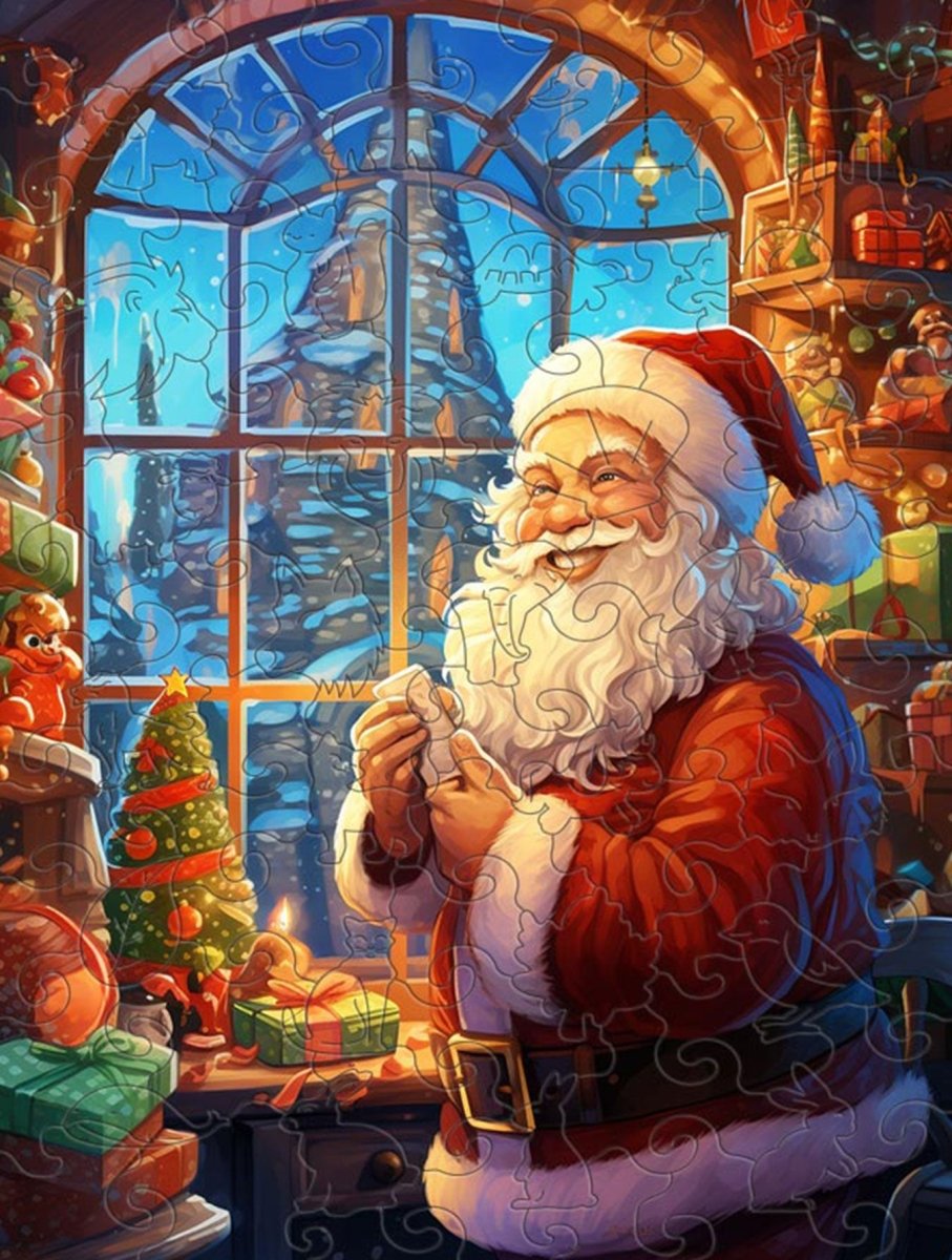 Organising presents with Father Christmas wooden jigsaw puzzle – Unipuzzles